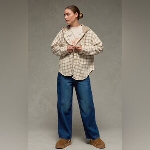 American Eagle Plaid Hooded Button-Up Shirt